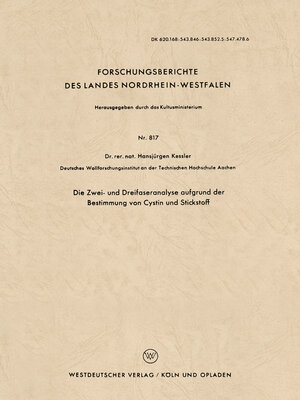cover image of Die Zwei- und Dreifaseranalyse aufgrund der Bestimmung von Cystin und Stickstoff